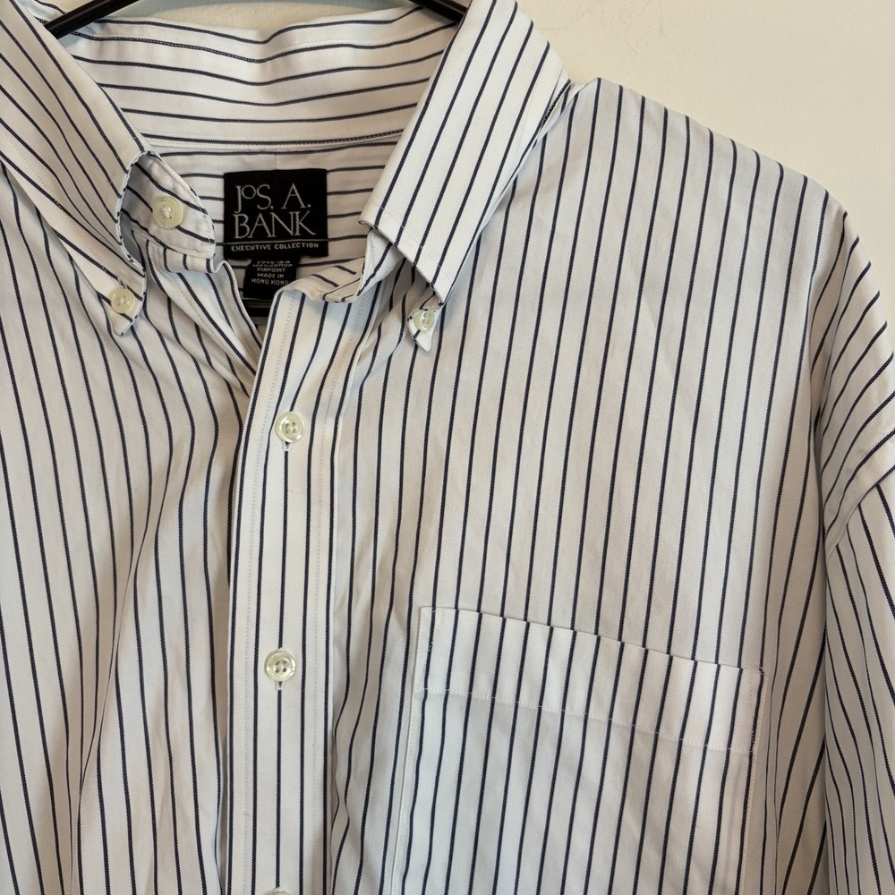 Jos A Banks Executive Collection Button Down White Stripes 17.5-34 100% Cotton